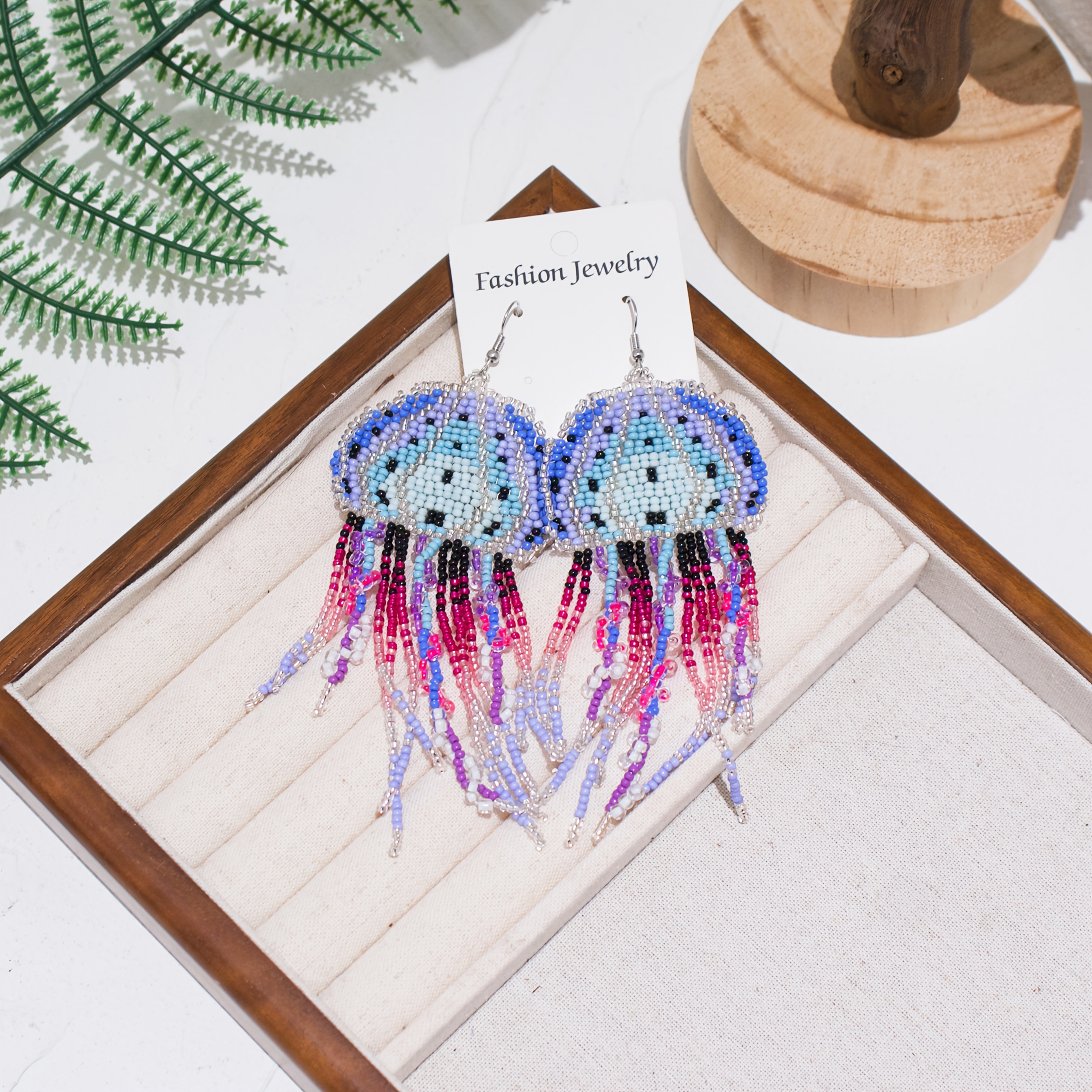 Boho Beaded Drop Earrings Multicolor Gradient K Gold Plated for Beach Vacation